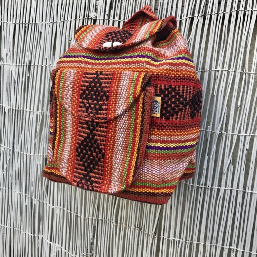 Pinzon Mexican Woven Backpack 16x15” Hippie Boho Hippie Colorful Orange Travel